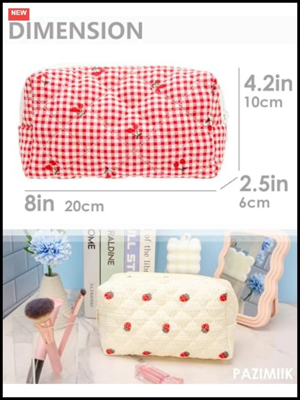 Quilted Cosmetic Bag Zipper Pouch Makeup Organizer Travel Essentials Polyester